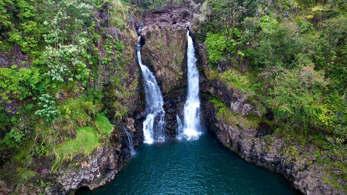 an aerial view of the waterfalls